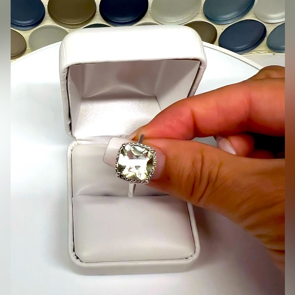 💎Cushion cut 4.11 ct green amethyst & diamond ring💎 - Picture 5 of 5